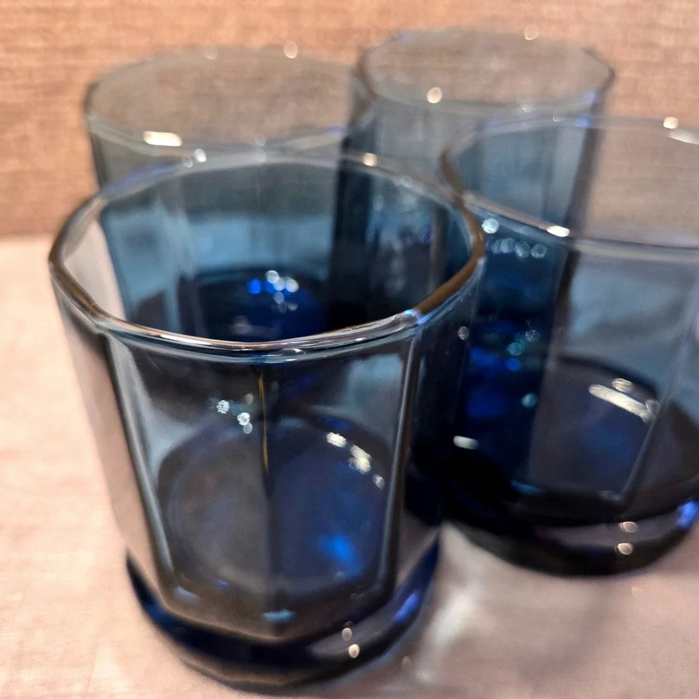 Vintage Set of 4 Anchor Hocking Essex Cobalt Blue Old Fashioned‎ 9oz Glasses